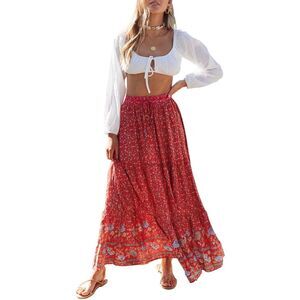 Women's Bohemian Floral Printed Maxi Skirt, Size L